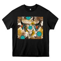 Black cowhide leopard bull skull gemstone Heavy Core Tee - NancyCooperArtShop