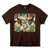 Chocolate Brown cowhide leopard bull skull gemstone Heavy Core Tee - NancyCooperArtShop