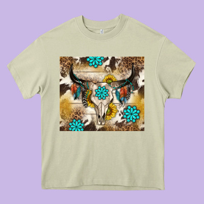 Cowhide Leopard Bull Skull Gemstone Heavy Core Tee Designed By Nancycooperartshop