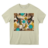 Mossy cowhide leopard bull skull gemstone Heavy Core Tee - NancyCooperArtShop