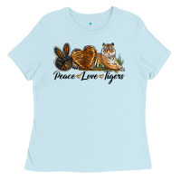 Baby Blue Peace Love Tigers Ladies Tee - LillyAllenDesigns