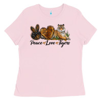 Bubblegum Pink Peace Love Tigers Ladies Tee - LillyAllenDesigns