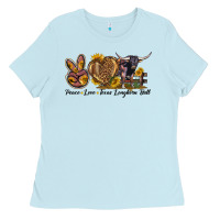 Baby Blue Peace Love Texas Longhorn Bull Ladies Tee - LillyAllenDesigns