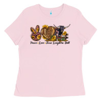 Bubblegum Pink Peace Love Texas Longhorn Bull Ladies Tee - LillyAllenDesigns
