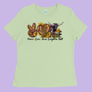 Peace Love Texas Longhorn Bull Ladies Tee Designed By Lillyallendesigns