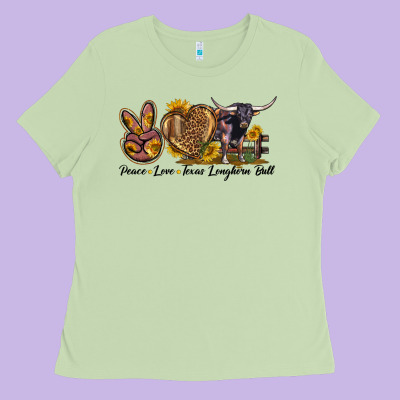 Peace Love Texas Longhorn Bull Ladies Tee Designed By Lillyallendesigns