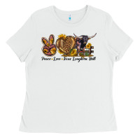 White Peace Love Texas Longhorn Bull Ladies Tee - LillyAllenDesigns