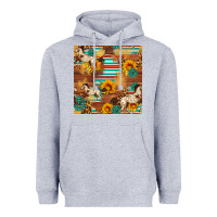 Heather Grey Western Horse Sunflowers Gemstone Seamless Pattern Heavyweight Hoodie - FaDigitalArtStudio