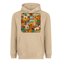 Mushroom Western Horse Sunflowers Gemstone Seamless Pattern Heavyweight Hoodie - FaDigitalArtStudio
