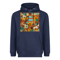 Navy Western Horse Sunflowers Gemstone Seamless Pattern Heavyweight Hoodie - FaDigitalArtStudio
