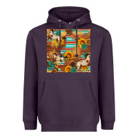 Plum Western Horse Sunflowers Gemstone Seamless Pattern Heavyweight Hoodie - FaDigitalArtStudio