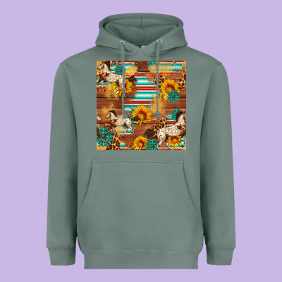 Western Horse Sunflowers Gemstone Seamless Pattern Heavyweight Hoodie Designed By Fadigitalartstudio