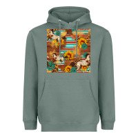 Sage Western Horse Sunflowers Gemstone Seamless Pattern Heavyweight Hoodie - FaDigitalArtStudio