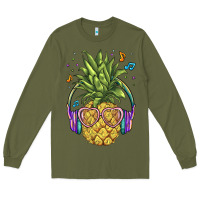 Army Green pineapple with headphone Long Sleeve Tee - BarkalooDesign
