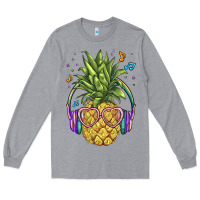 Heather Grey pineapple with headphone Long Sleeve Tee - BarkalooDesign