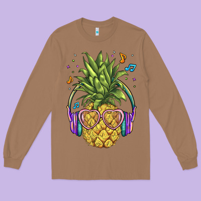 Pineapple With Headphone Long Sleeve Tee Designed By Barkaloodesign