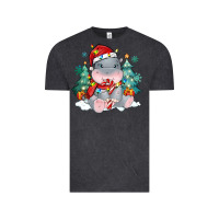 Vintage Black cute christmas hippopotamus Vintage Tee - MaliasSmallBusiness