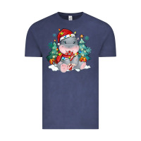 Vintage Denim cute christmas hippopotamus Vintage Tee - MaliasSmallBusiness