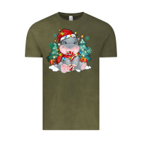 Vintage Olive cute christmas hippopotamus Vintage Tee - MaliasSmallBusiness