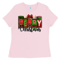 Bubblegum Pink merry christmas license plate letters Ladies Tee - Jasminsmagicworld