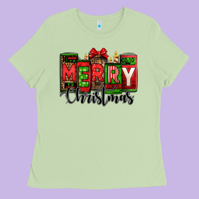 Merry Christmas License Plate Letters Ladies Tee Designed By Jasminsmagicworld