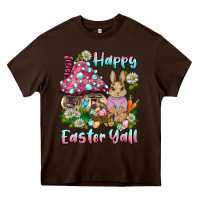 Chocolate Brown happy easter y'all rabbit Heavy Core Tee - BarkalooDesign