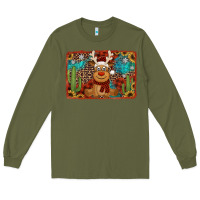 Army Green western christmas reindeer with background Long Sleeve Tee - Jasminsmagicworld