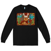Black western christmas reindeer with background Long Sleeve Tee - Jasminsmagicworld