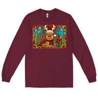 Burgundy western christmas reindeer with background Long Sleeve Tee - Jasminsmagicworld