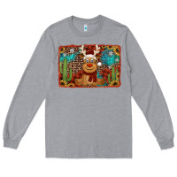 Heather Grey western christmas reindeer with background Long Sleeve Tee - Jasminsmagicworld
