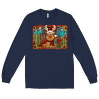 Navy western christmas reindeer with background Long Sleeve Tee - Jasminsmagicworld