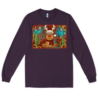 Plum western christmas reindeer with background Long Sleeve Tee - Jasminsmagicworld