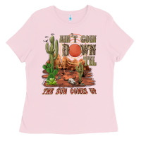 Bubblegum Pink aintgoin down til the sun comes up desert Ladies Tee - NancyCooperArtShop
