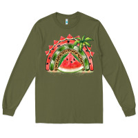 Army Green watermelon slice  rainbow Long Sleeve Tee - BarkalooDesign
