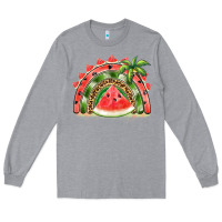 Heather Grey watermelon slice  rainbow Long Sleeve Tee - BarkalooDesign