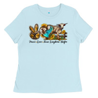 Baby Blue peace love longhorn heifer Ladies Tee - LillyAllenDesigns
