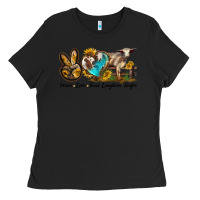 Black peace love longhorn heifer Ladies Tee - LillyAllenDesigns