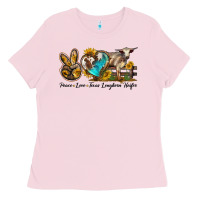 Bubblegum Pink peace love longhorn heifer Ladies Tee - LillyAllenDesigns