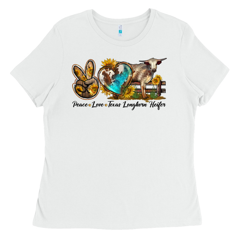 Peace Love Longhorn Heifer Ladies Tee by LillyAllenDesigns | Teevron