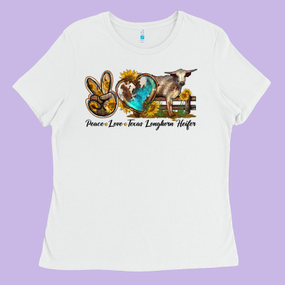 Peace Love Longhorn Heifer Ladies Tee Designed By Lillyallendesigns