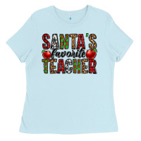 Baby Blue santa's favorite teacher Ladies Tee - Jasminsmagicworld