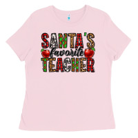 Bubblegum Pink santa's favorite teacher Ladies Tee - Jasminsmagicworld