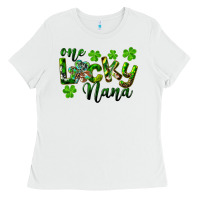 White St. Patrick's Day One Lucky Nana Ladies Tee - RanaPortraitStore