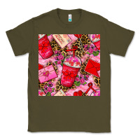 Army Green valentines day coffee cups and love letter with xoxo and leopard seaml Classic Tee - BundleAndBundleShop