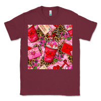 Burgundy valentines day coffee cups and love letter with xoxo and leopard seaml Classic Tee - BundleAndBundleShop
