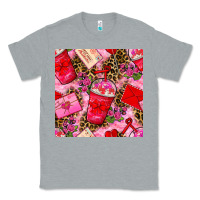 Heather Grey valentines day coffee cups and love letter with xoxo and leopard seaml Classic Tee - BundleAndBundleShop