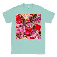 Seafoam valentines day coffee cups and love letter with xoxo and leopard seaml Classic Tee - BundleAndBundleShop