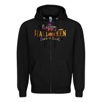 Black happy halloween trick or treat Zipper Hoodie - CowGirlArtShop