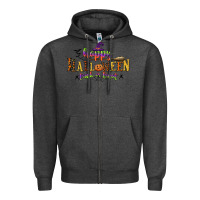 Charcoal Heather happy halloween trick or treat Zipper Hoodie - CowGirlArtShop