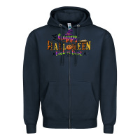 Navy happy halloween trick or treat Zipper Hoodie - CowGirlArtShop